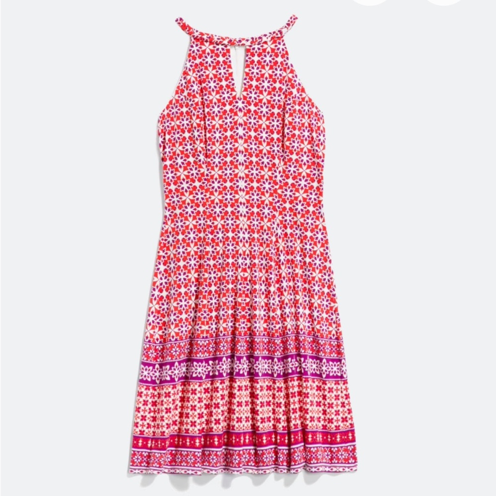 Maggy London Wisp Coral and White Geometric Halter Dress